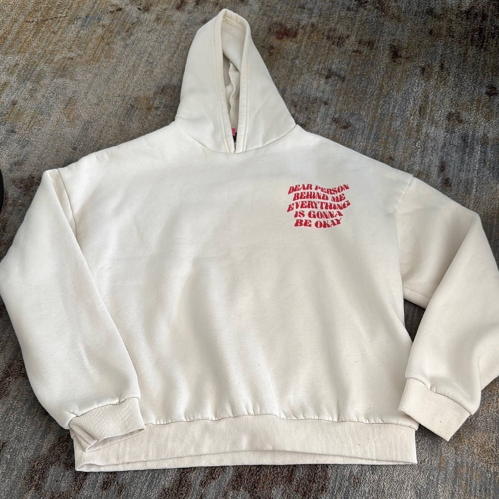 Edikted Cream Hoodie with Red Text